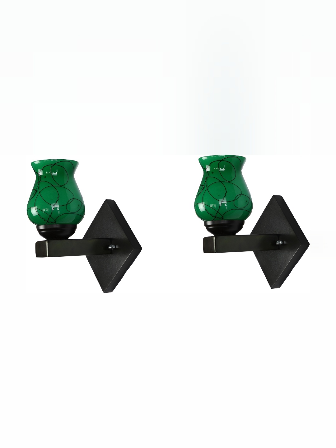 

1ST TIME Green & Black Printed Glass Traditional Spherical Shaped Wall Lamp