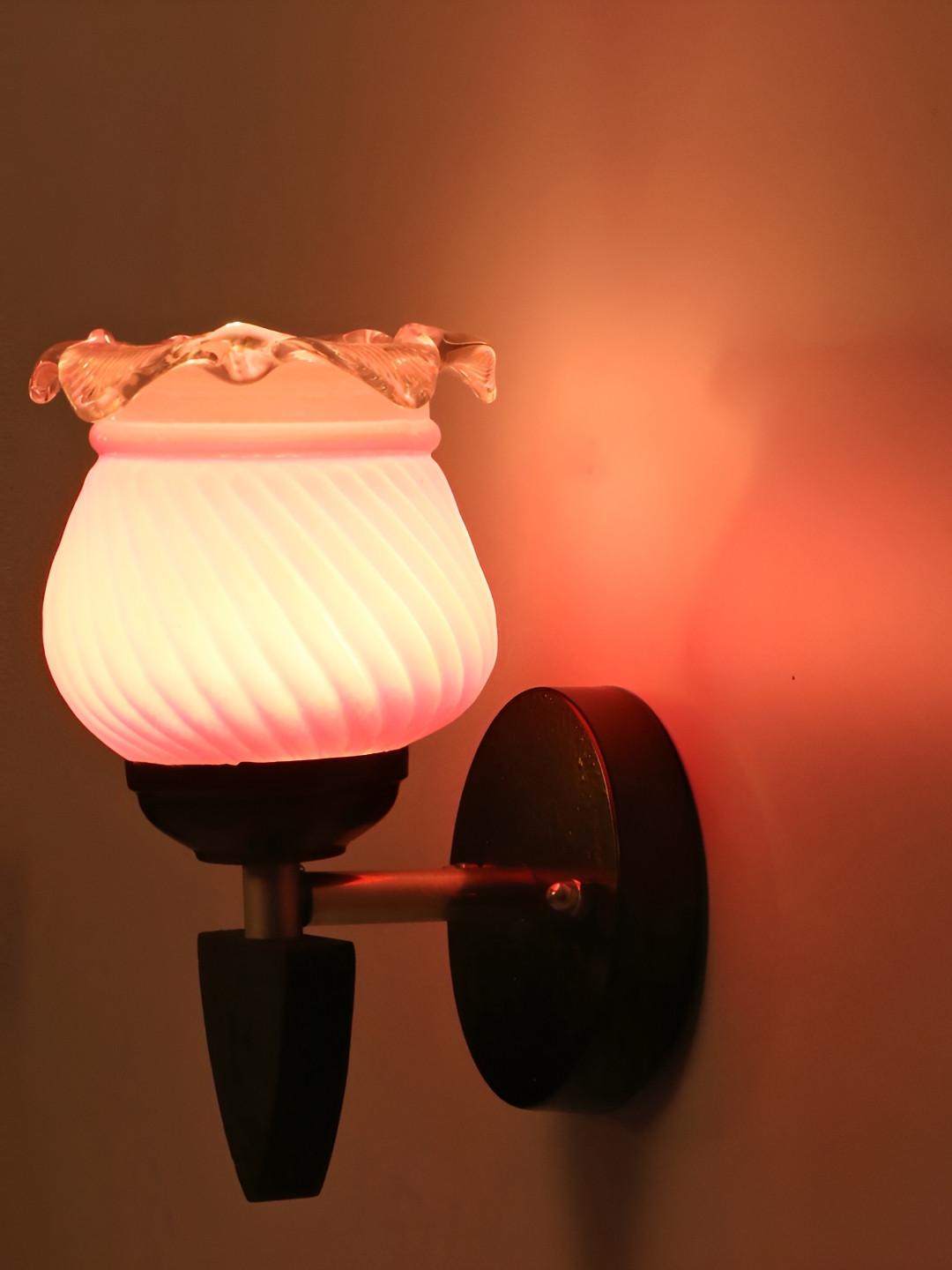 

1ST TIME Pink & Black Textured Glass Traditional Wall Lamp
