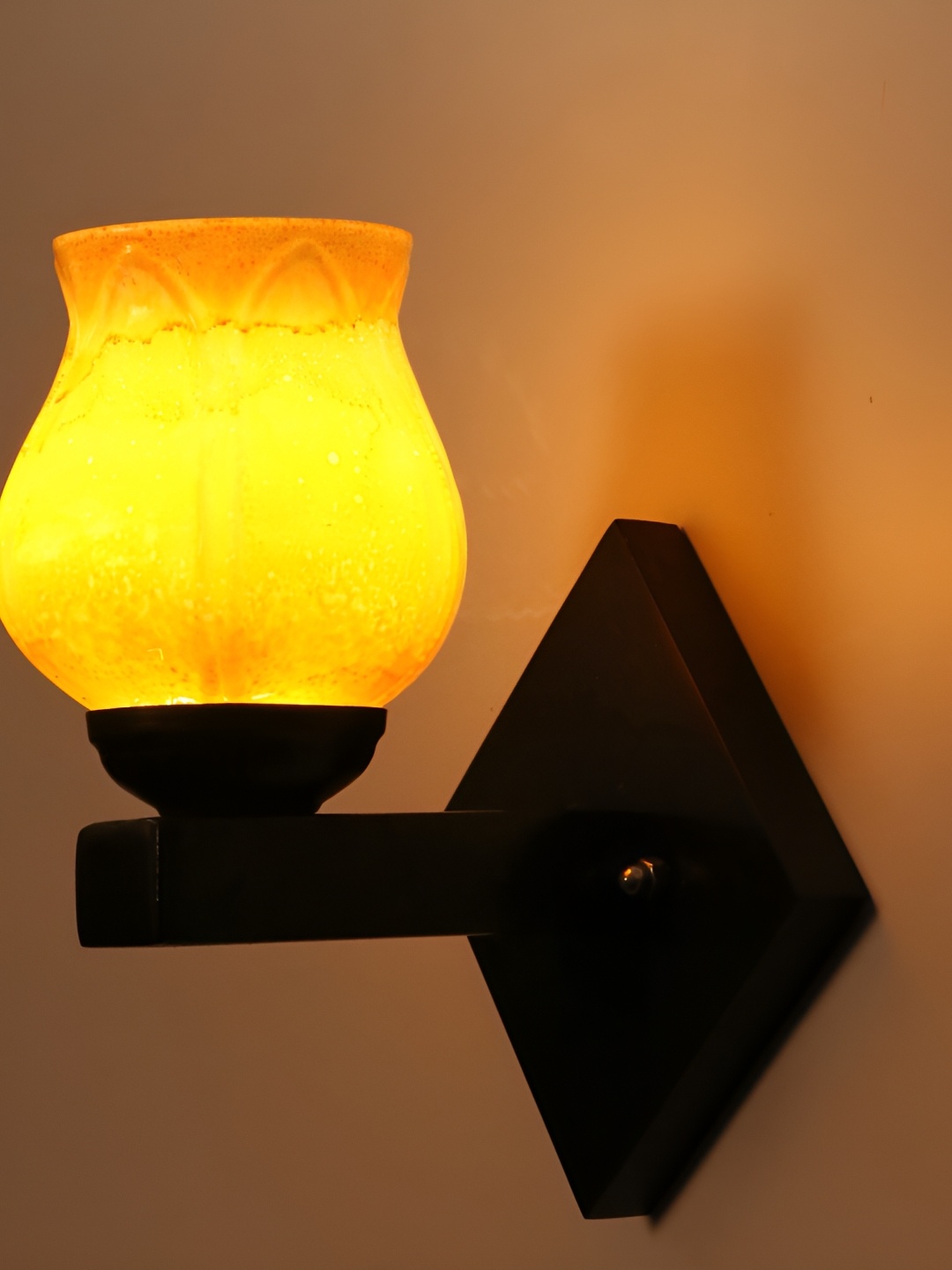 

1ST TIME Orange & Beige Printed Glass Traditional Spherical Shaped Wall Lamp