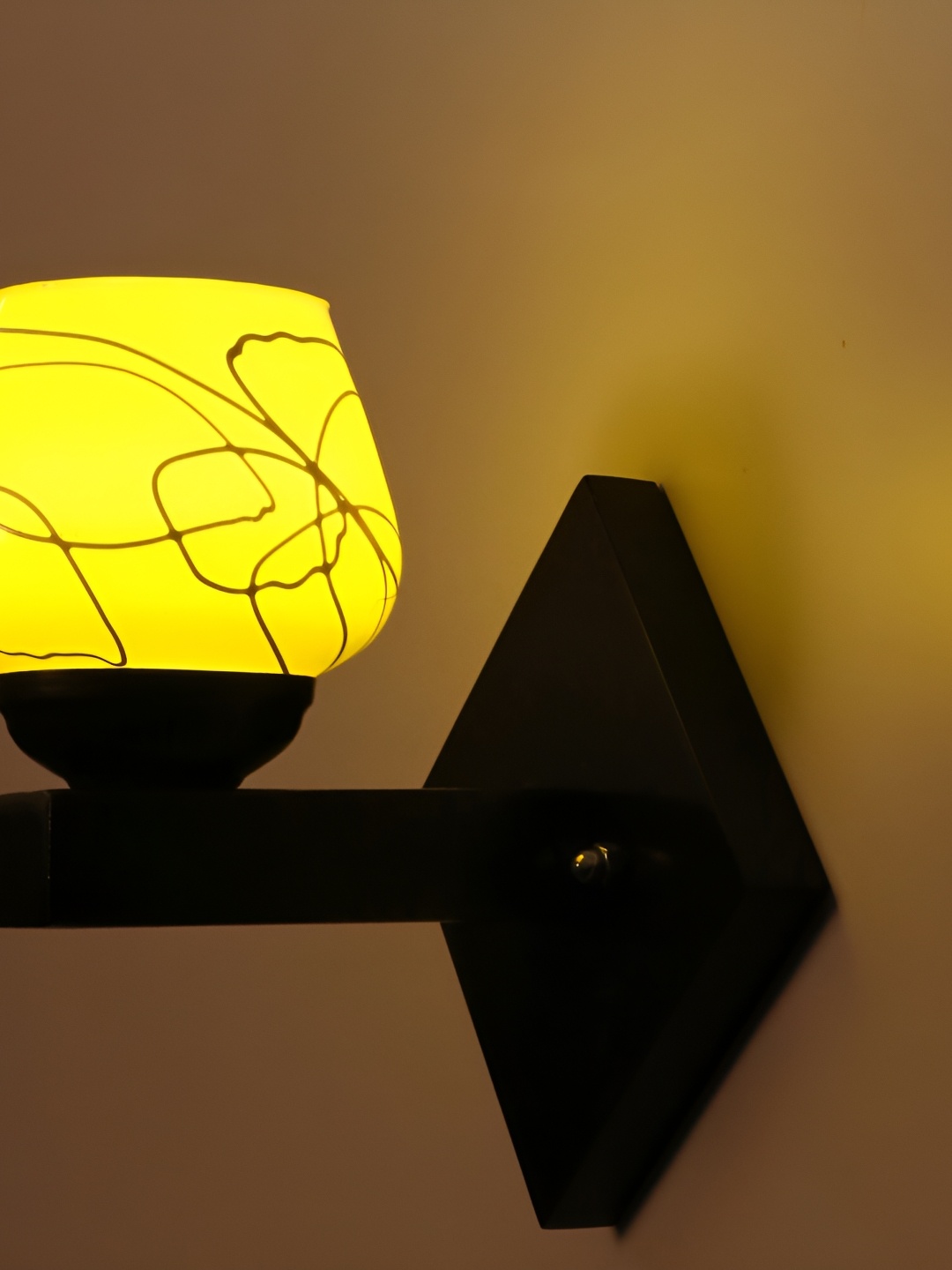 

1ST TIME Yellow & Black Printed Glass Traditional Frustum Shaped Wall Lamp