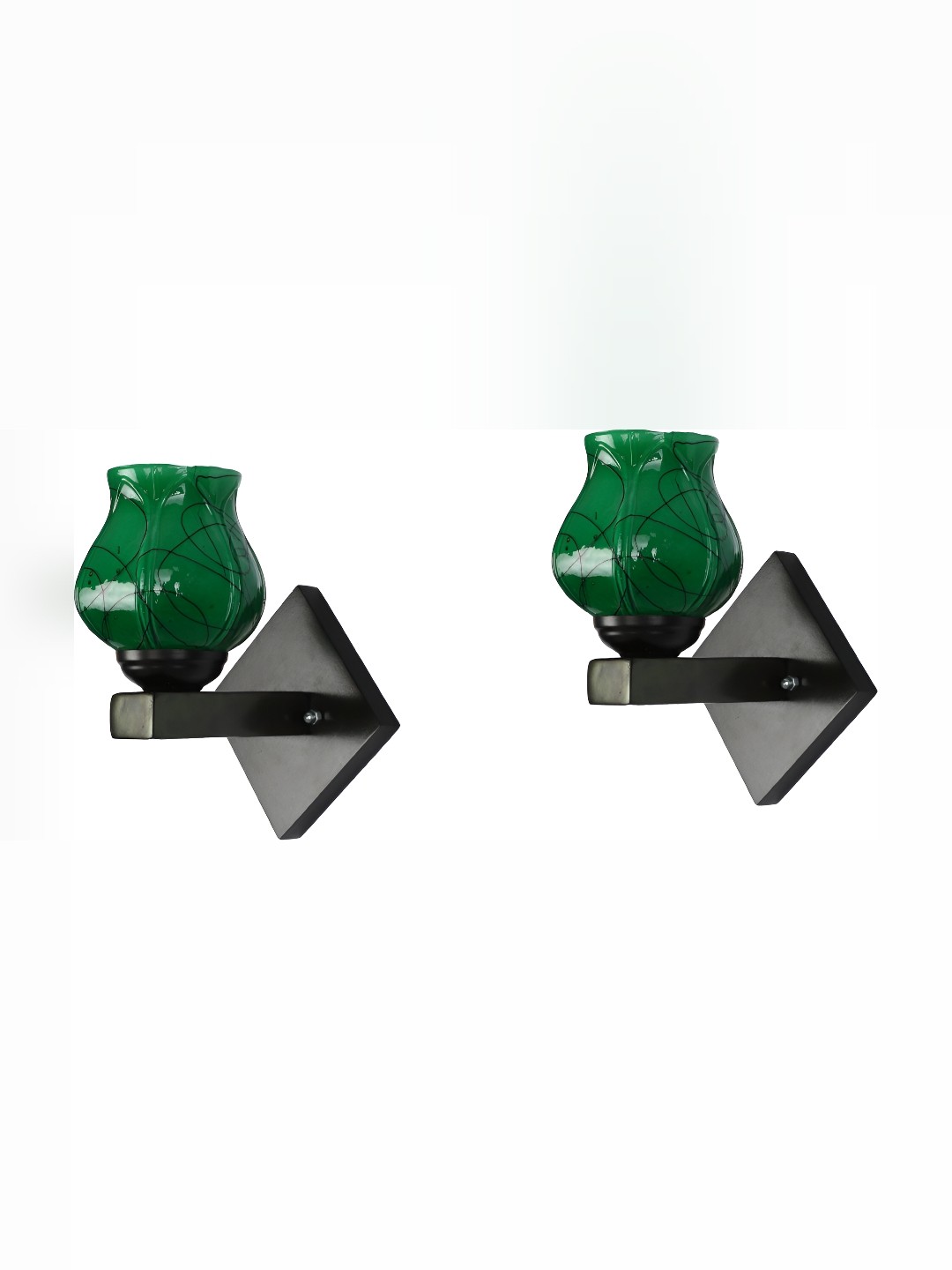 

1ST TIME Green & Black Printed Glass Traditional Cylinder Shaped Wall Lamp