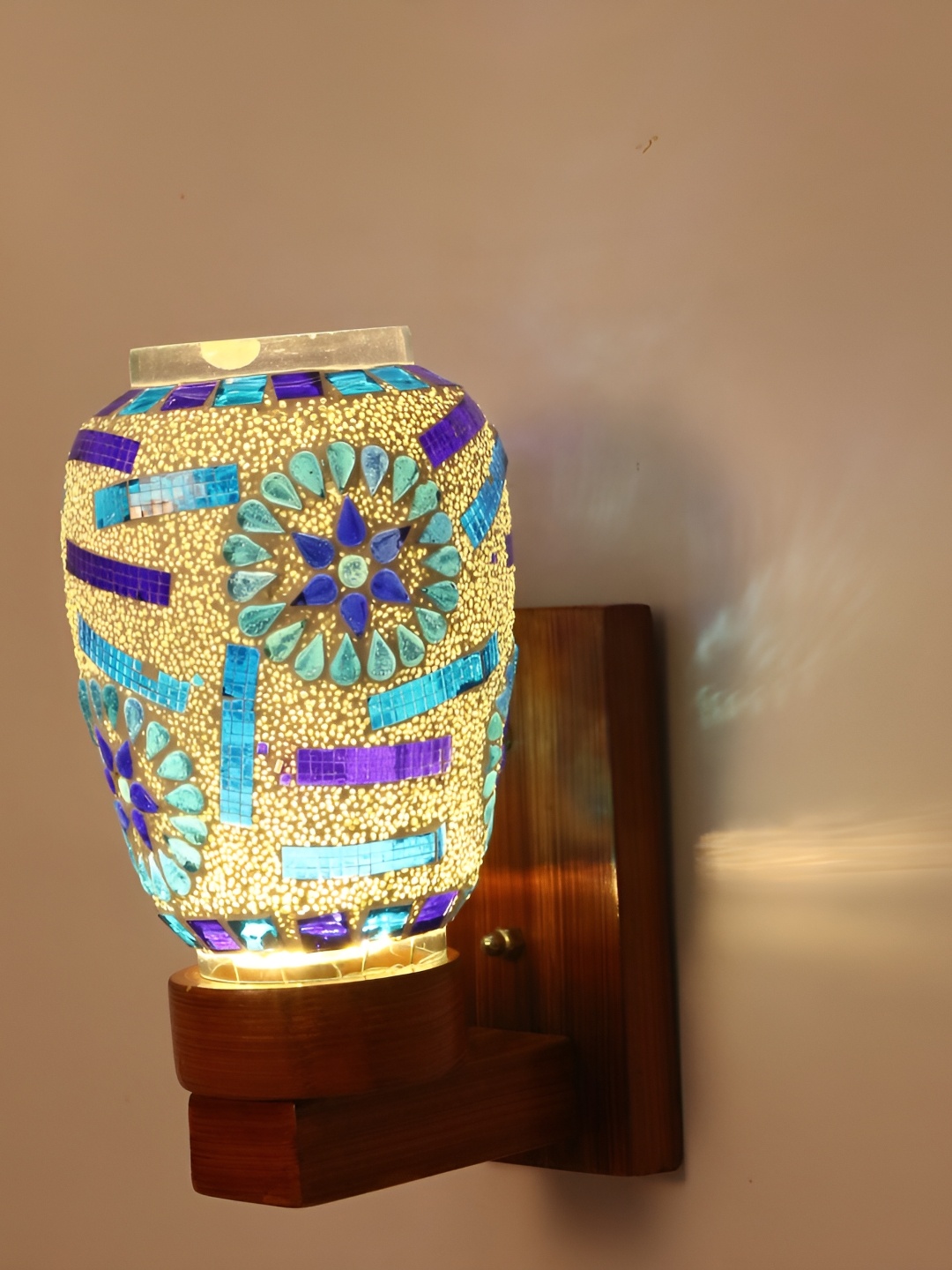 1ST TIME Blue & White Glass Contemporary Cylinder Shaped Wall Lamp