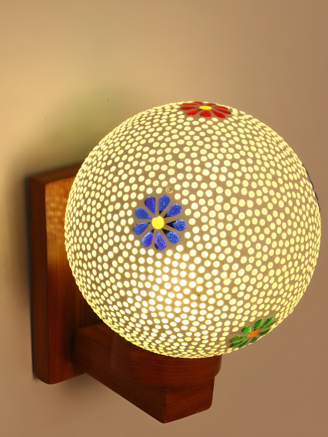 

1ST TIME White & Blue Textured Glass Traditional Spherical Shaped Wall Lamp