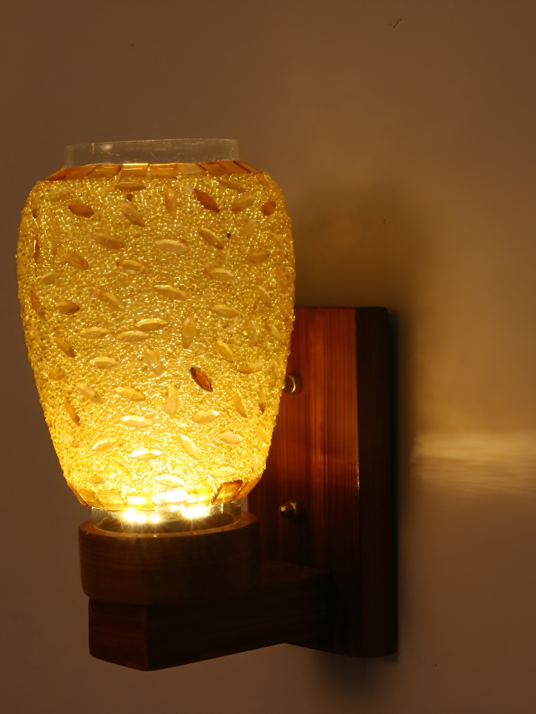 

1ST TIME Gold-Toned & Brown Textured Glass Traditional Wall Lamp