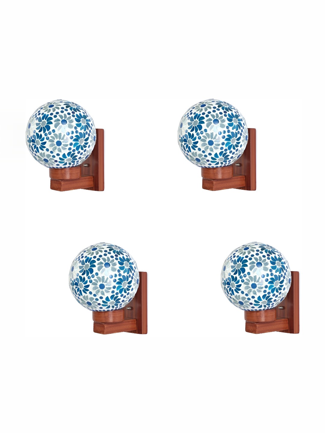 

1ST TIME Blue & White Textured Glass Traditional Spherical Shaped Wall Lamp