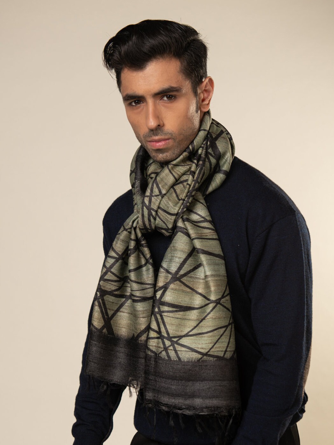 

AESHAANE Men Printed Silk Scarves, Green