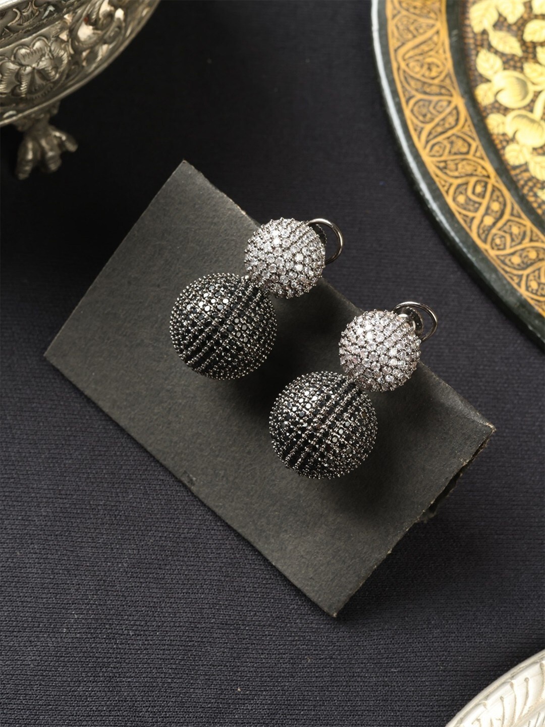 

Niscka Rhodium-Plated Cubic Zirconia Stone Studded Earrings, Silver