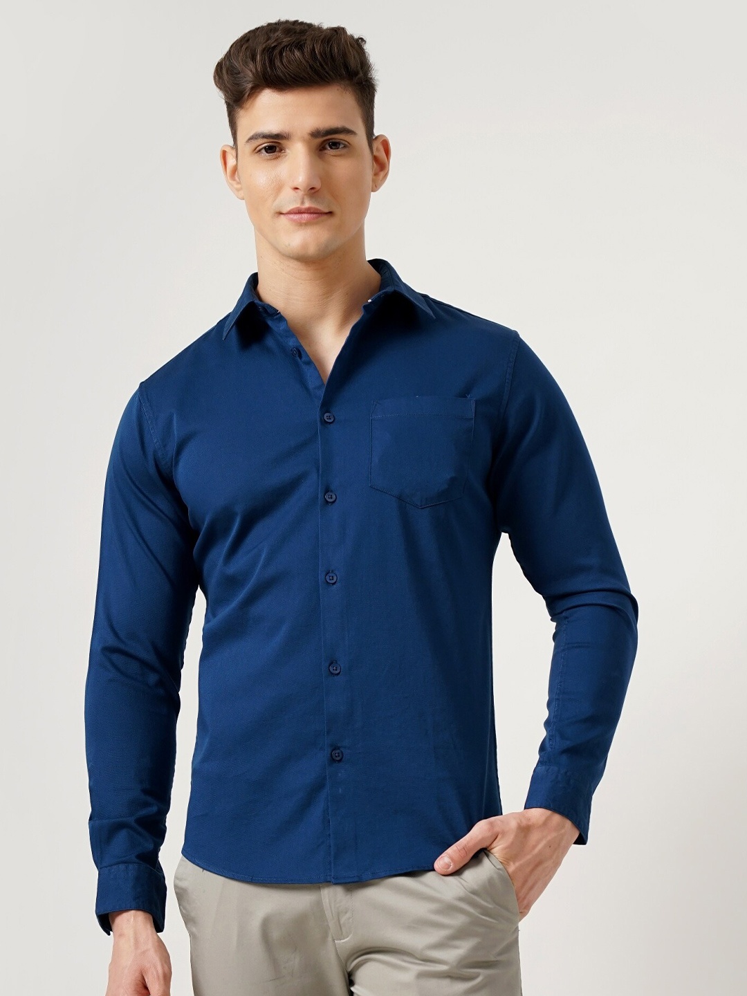 

British Club Classic Slim Fit Spread Collar Cotton Casual Shirtrt, Navy blue