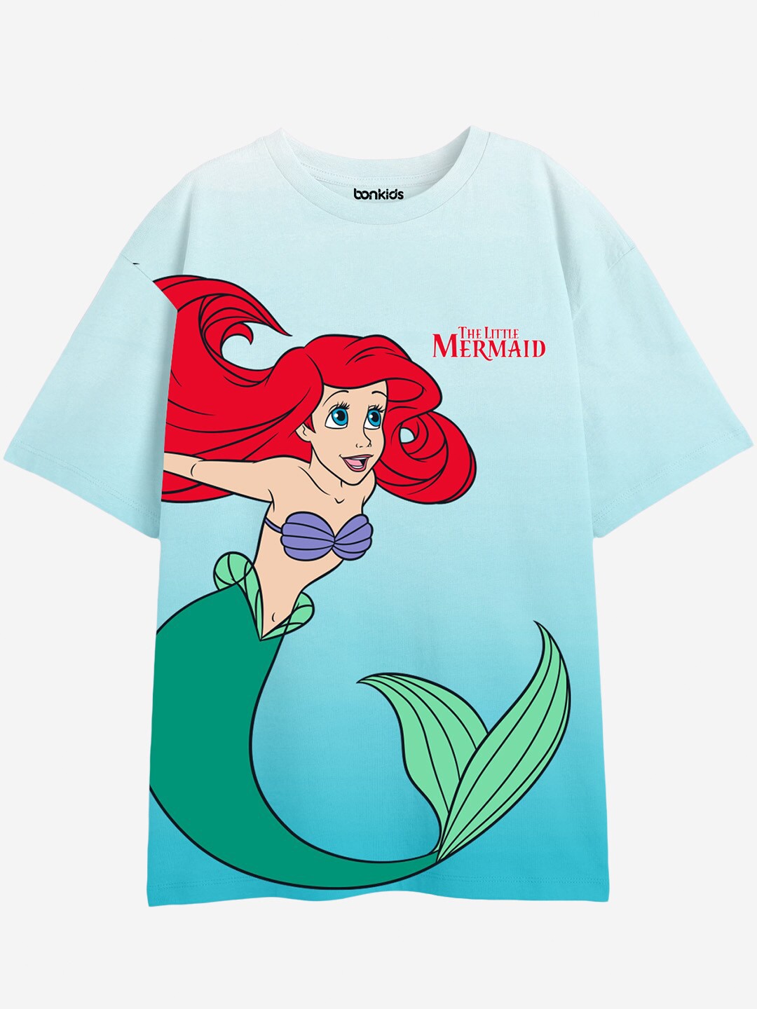 

BONKIDS Girls Graphic Printed Drop-Shoulder Sleeves Cotton Oversized T-shirt, Blue