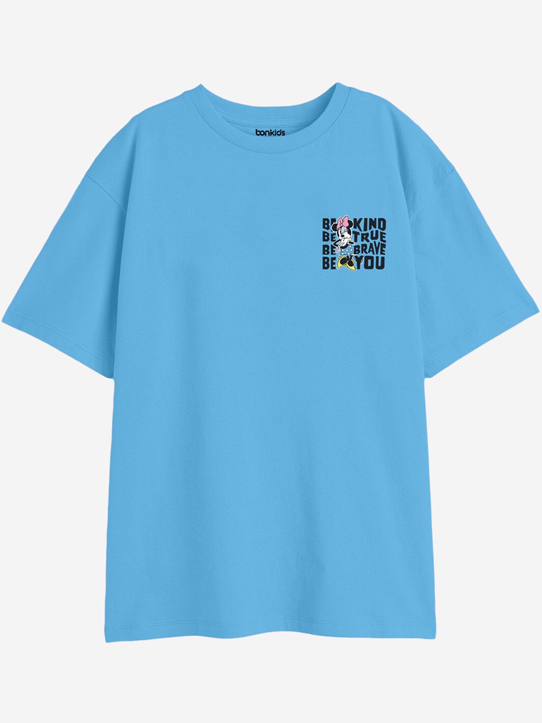

BONKIDS Girls Typography Printed Drop-Shoulder Sleeves Cotton Oversized T-shirt, Blue