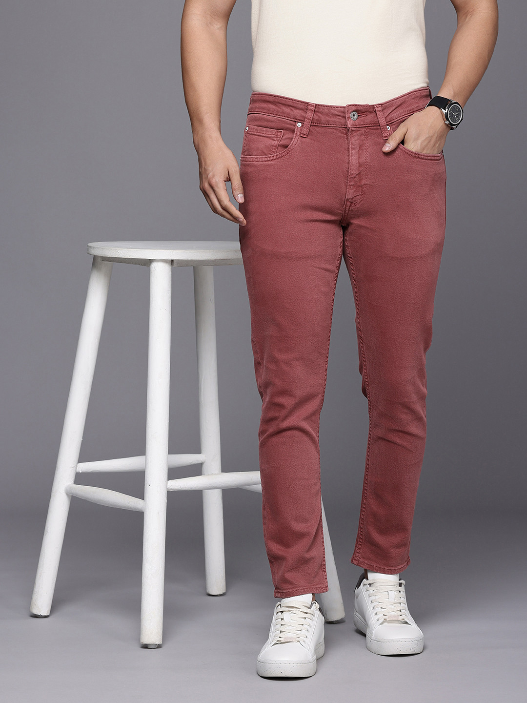 

Louis Philippe Jeans Men Smart Slim Fit Low-Rise Stretchable Jeans, Mauve