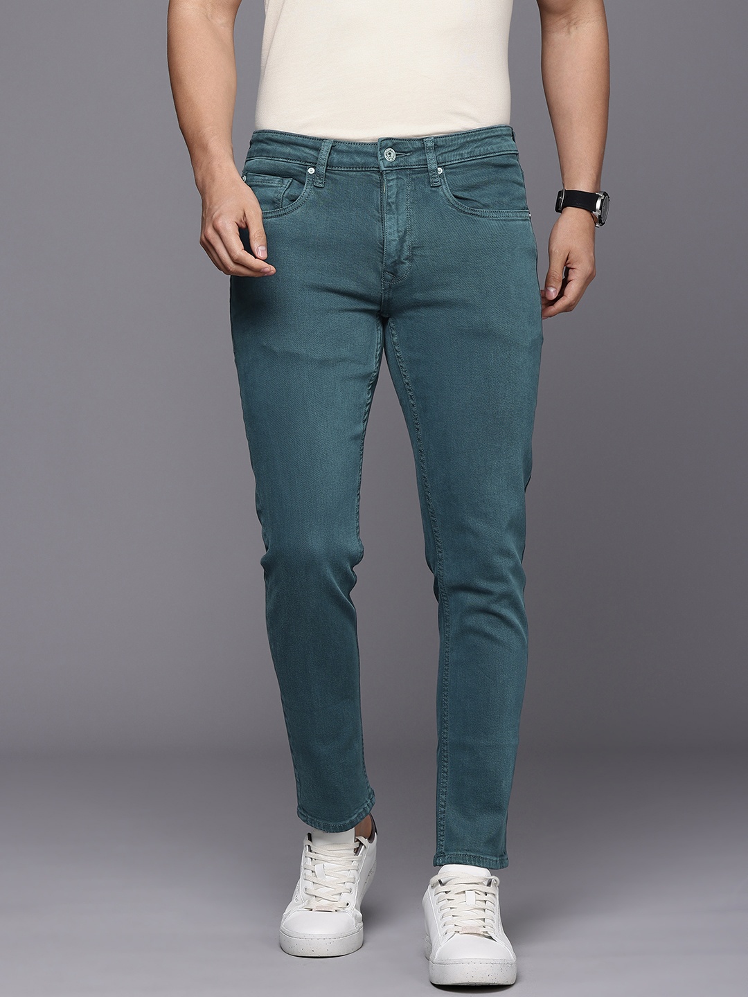 

Louis Philippe Jeans Men Smart Slim Fit Low-Rise Stretchable Jeans, Teal