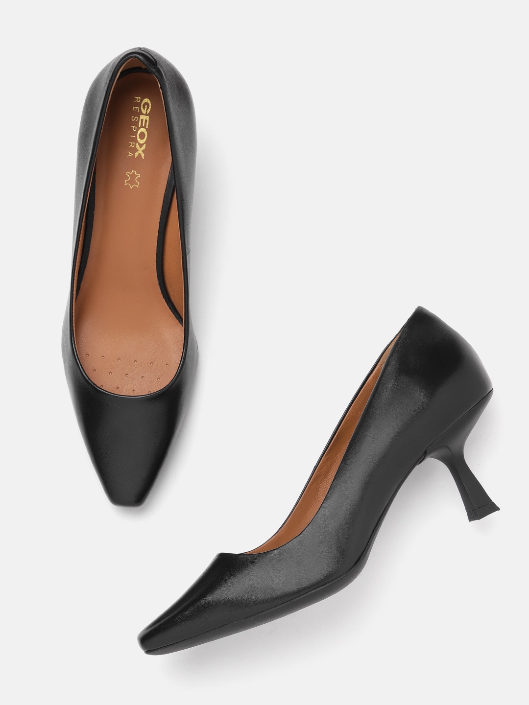 

Geox Leather Work Slim Heeled Pumps, Black