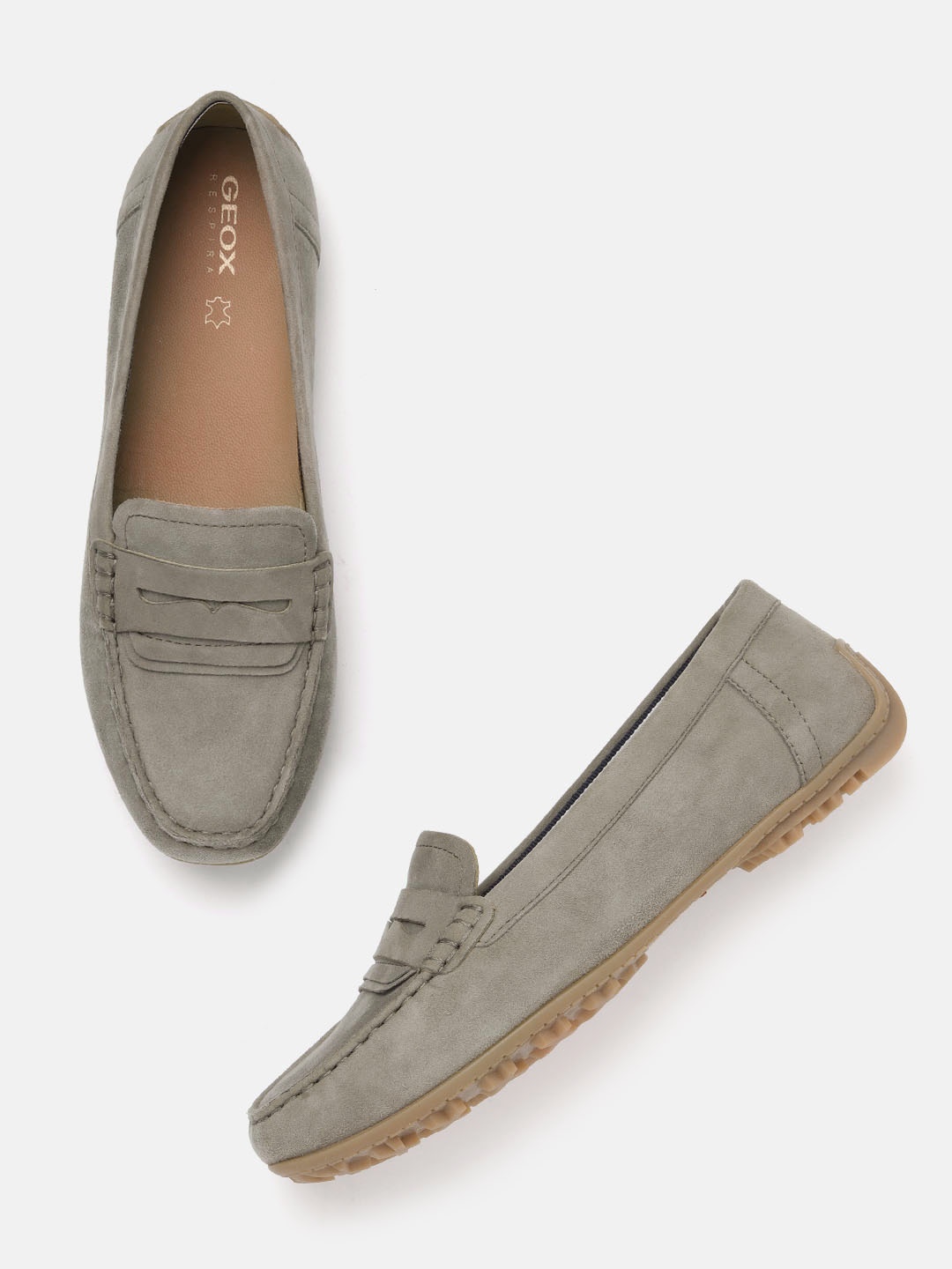 

Geox Women Leather Penny Loafers, Grey