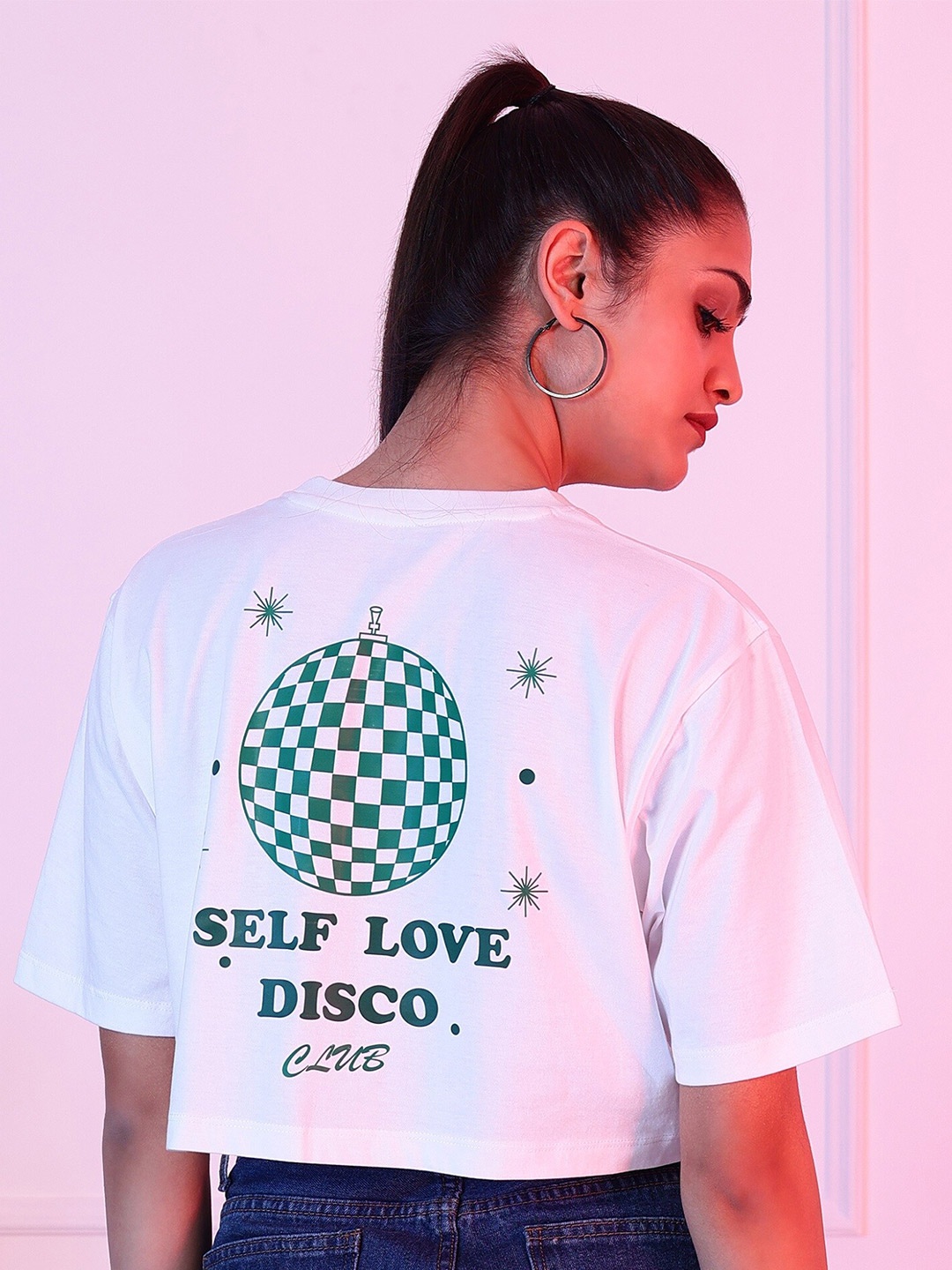 

PockMAN Graphic Printed Drop-Shoulder Sleeves Cotton Oversized Crop T-shirt, White
