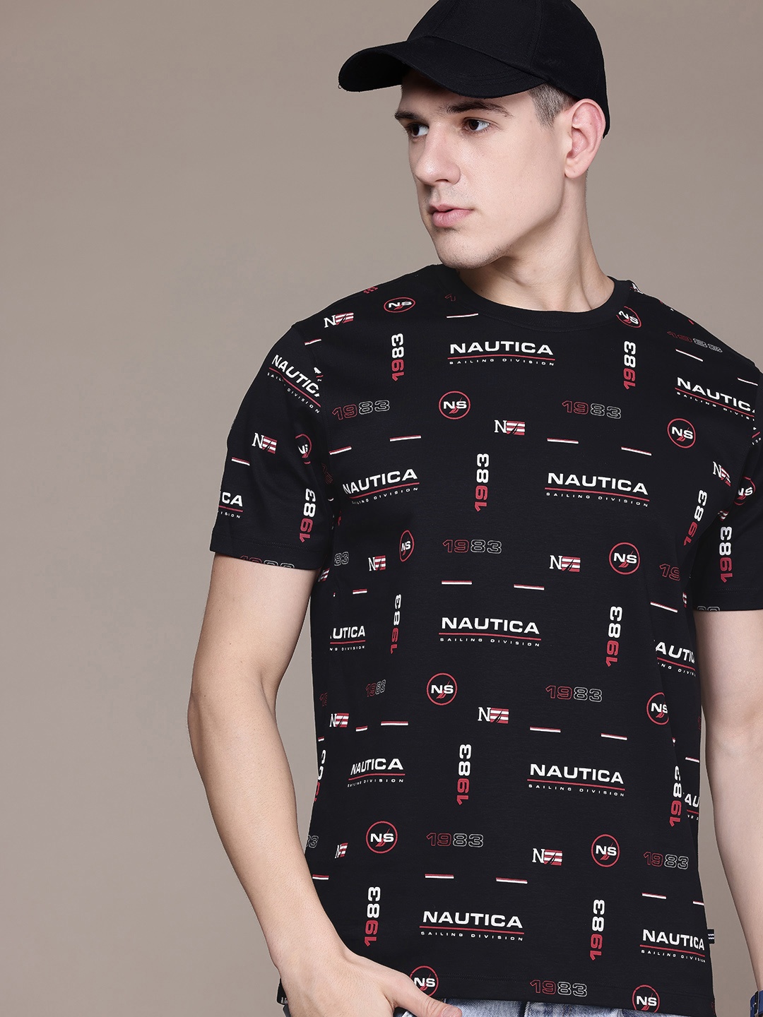 

Nautica Regular Fit Typography Printed T-Shirt, Black