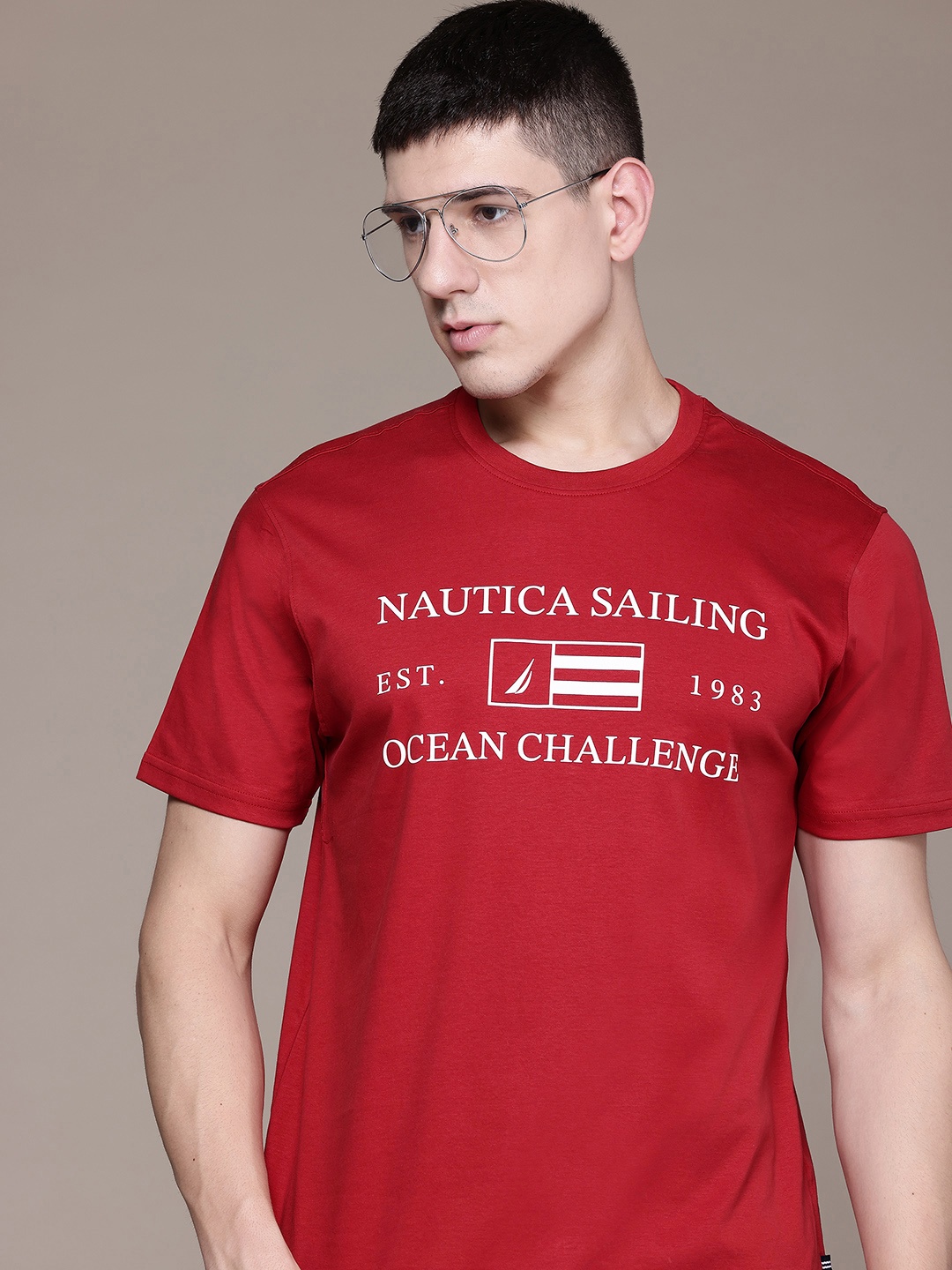 Nautica Typography Printed Pure Cotton T-shirt, Red