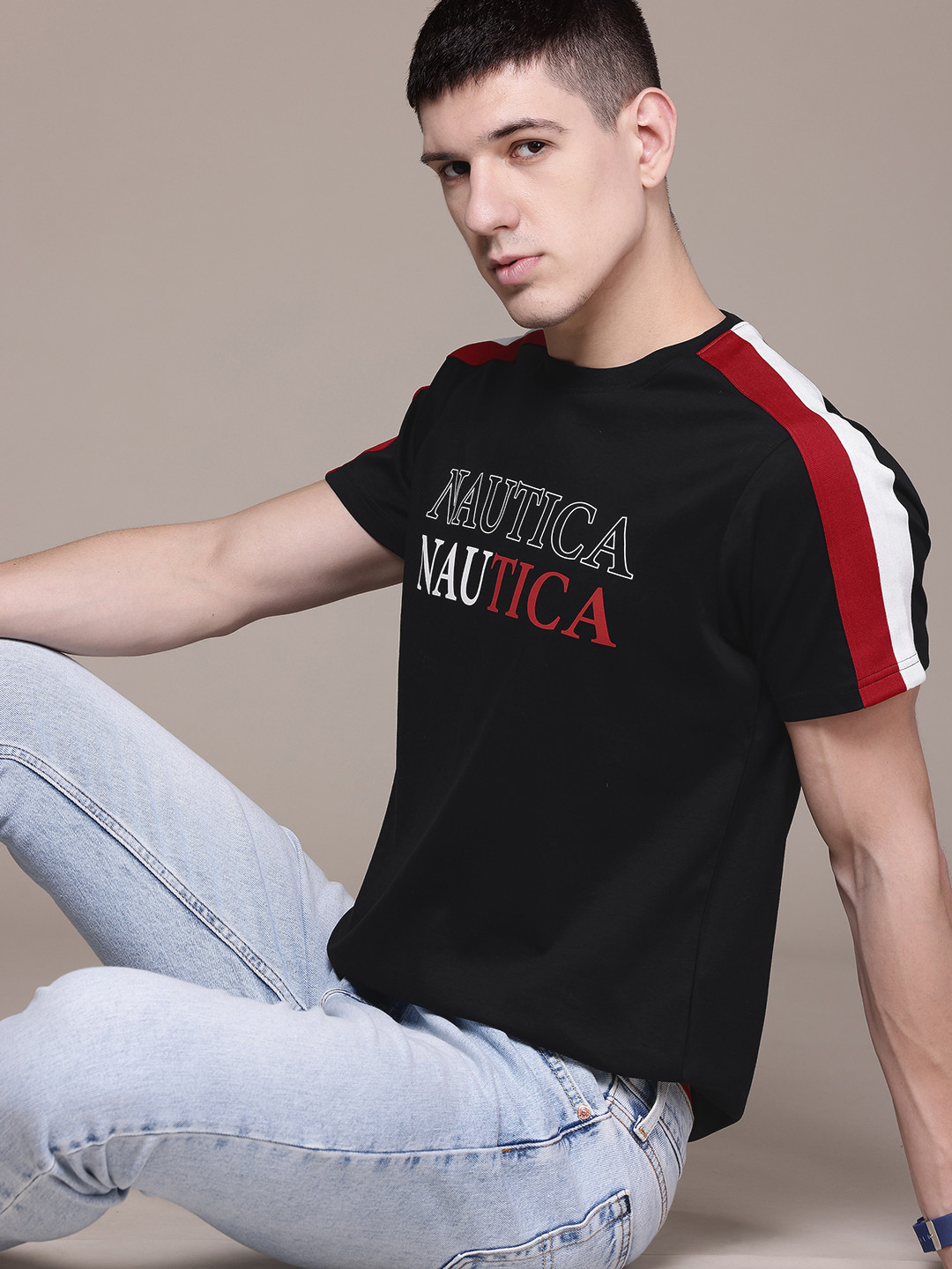 

Nautica Typography Printed Pure Cotton T-shirt, Black