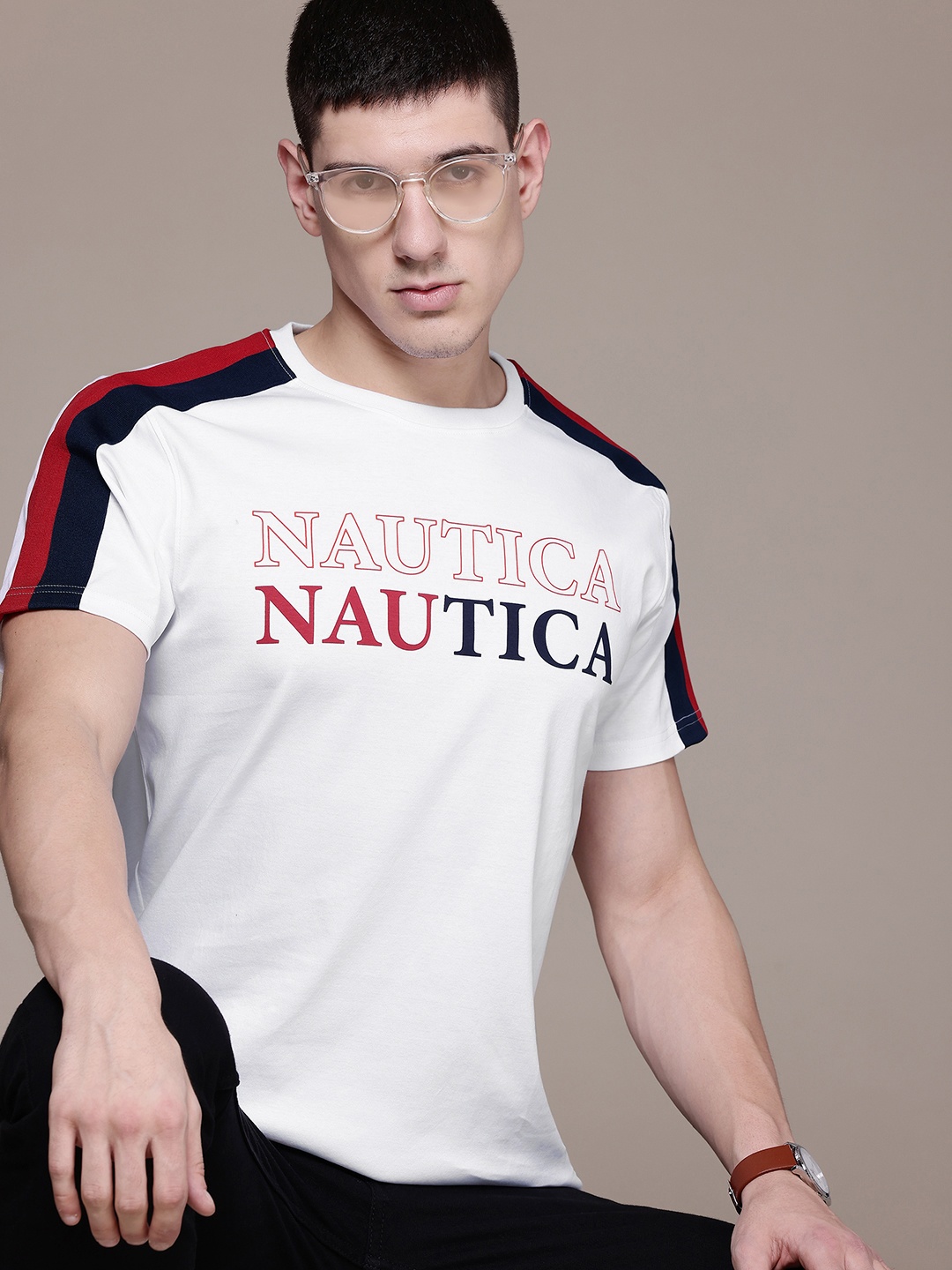 

Nautica Pure Cotton Typography Print Polo Collar T-shirt, White