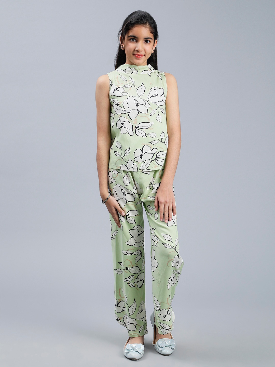 

Unique Designers Girls Printed Top With Trousers, Green