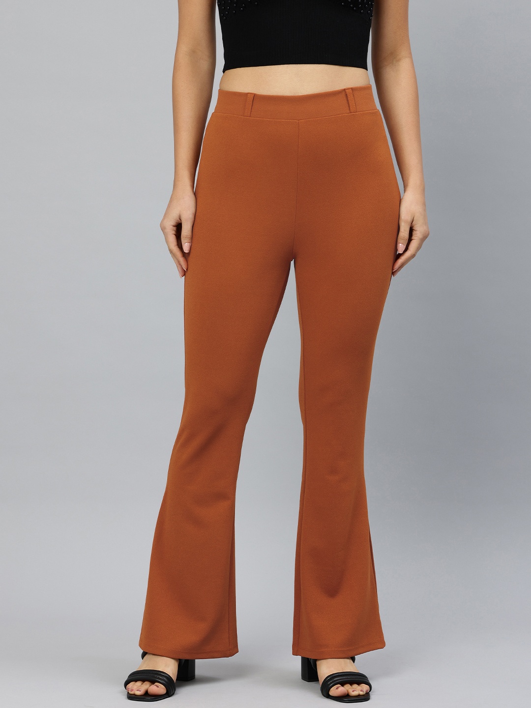 

London Rag Relaxed Flared High-Rise Trousers, Brown