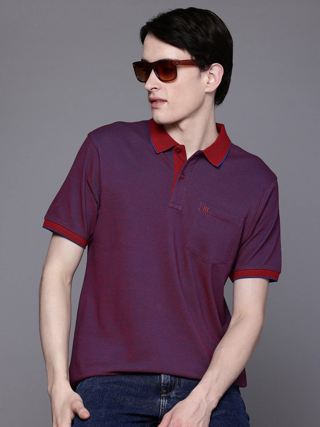 

Raymond Pure Cotton Dual-Toned Modern Fit Polo Collar T-shirt, Purple