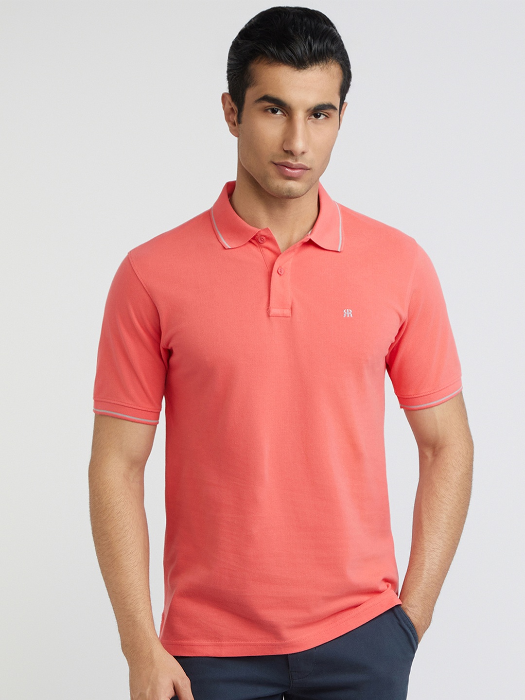 

Raymond Pure Cotton Modern Fit Polo Collar T-shirt, Peach