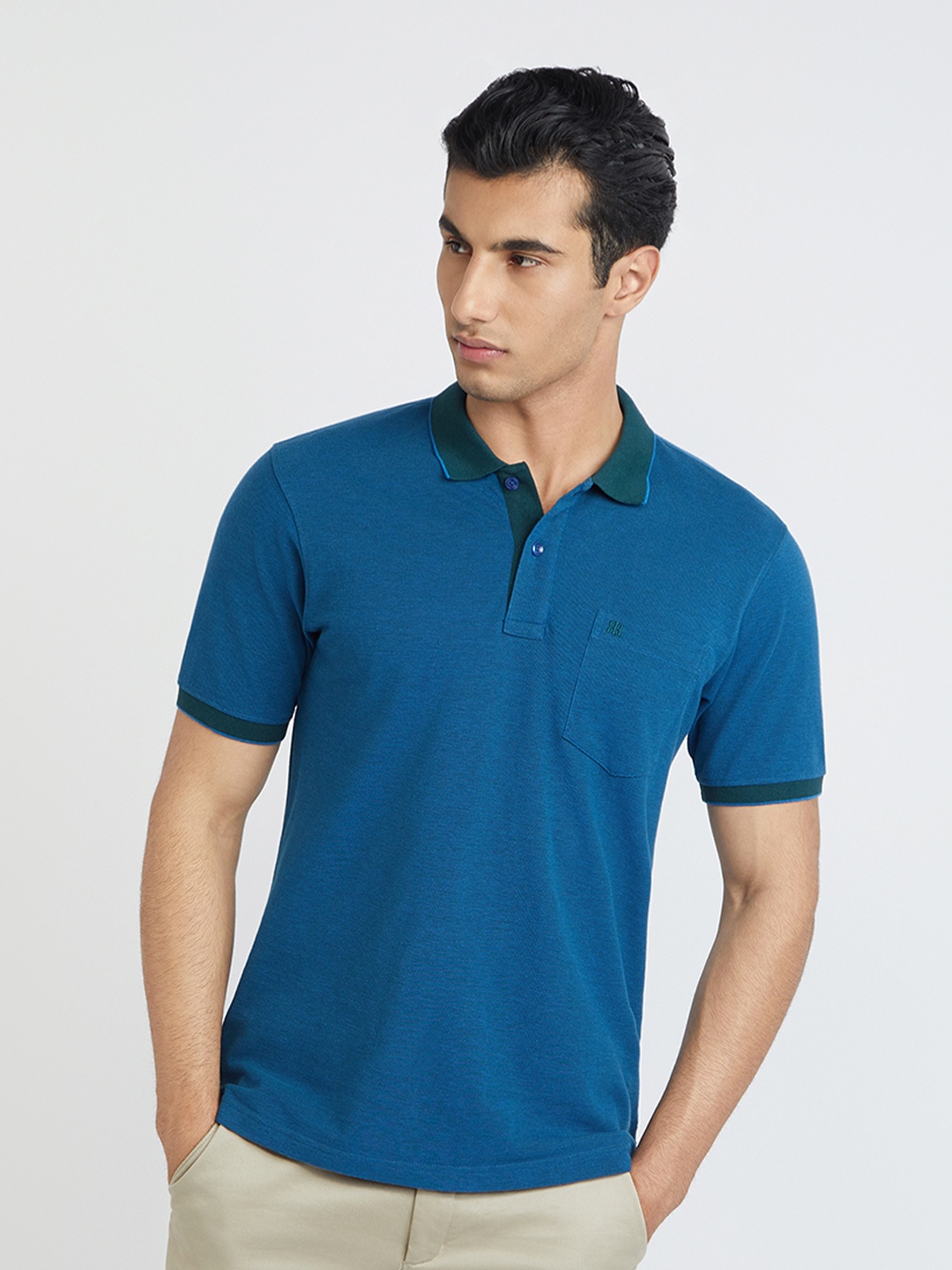 

Raymond Modern Fit Pure Cotton Polo Collar T-shirt, Blue