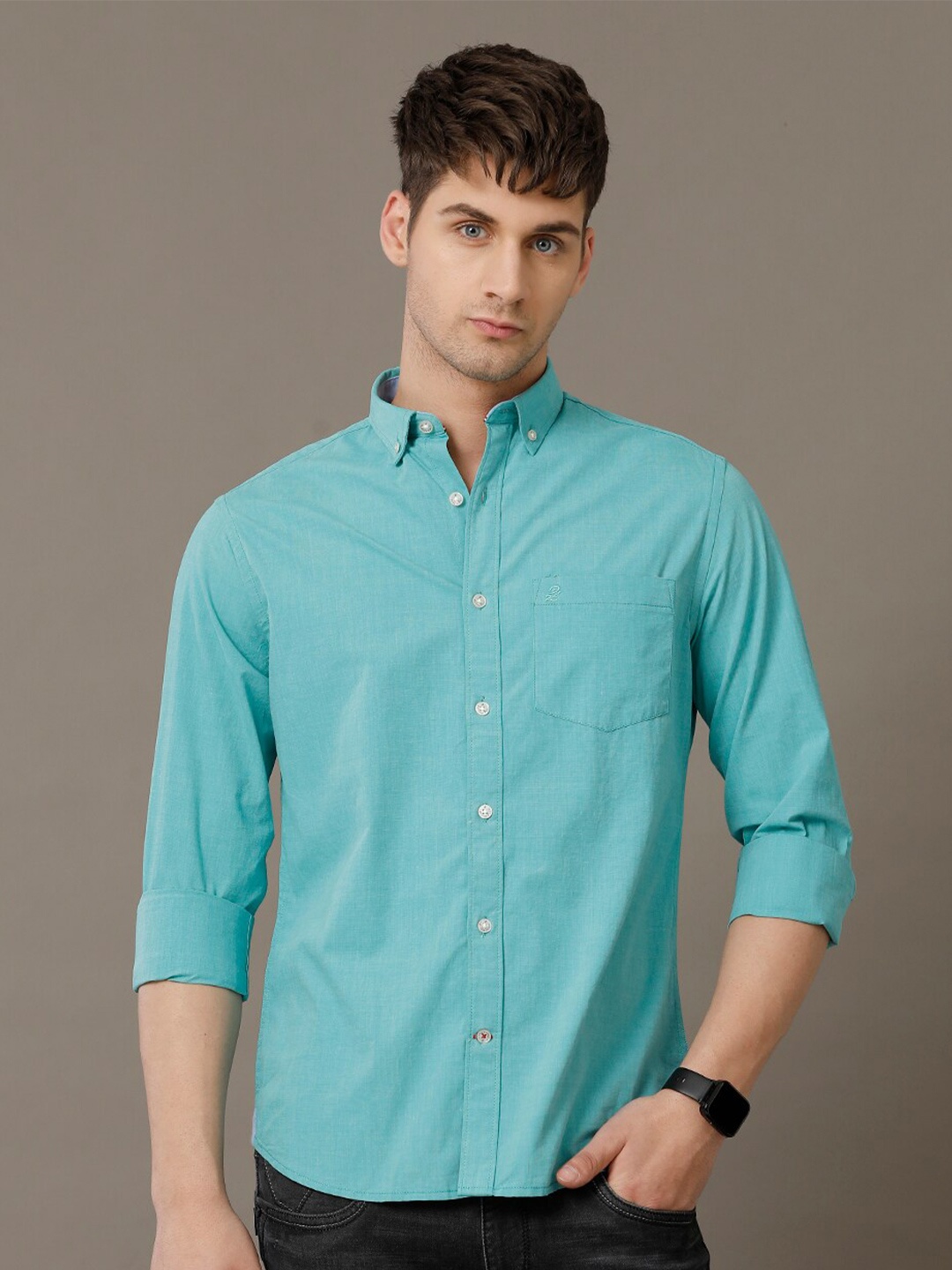 

Double Two Classic Slim Fit Oxford Cotton Casual Shirt, Turquoise blue