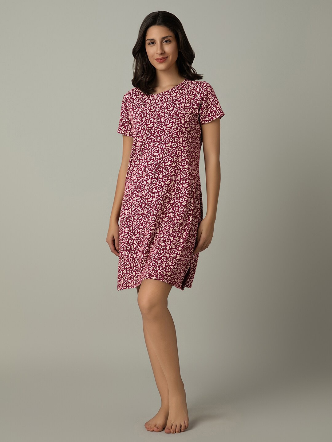 

Amante Printed Nightdress, Maroon