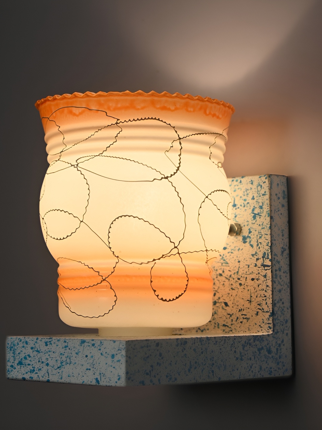 

1ST TIME White & Blue Printed Glass Contemporary Bell Shaped Wall Lamp