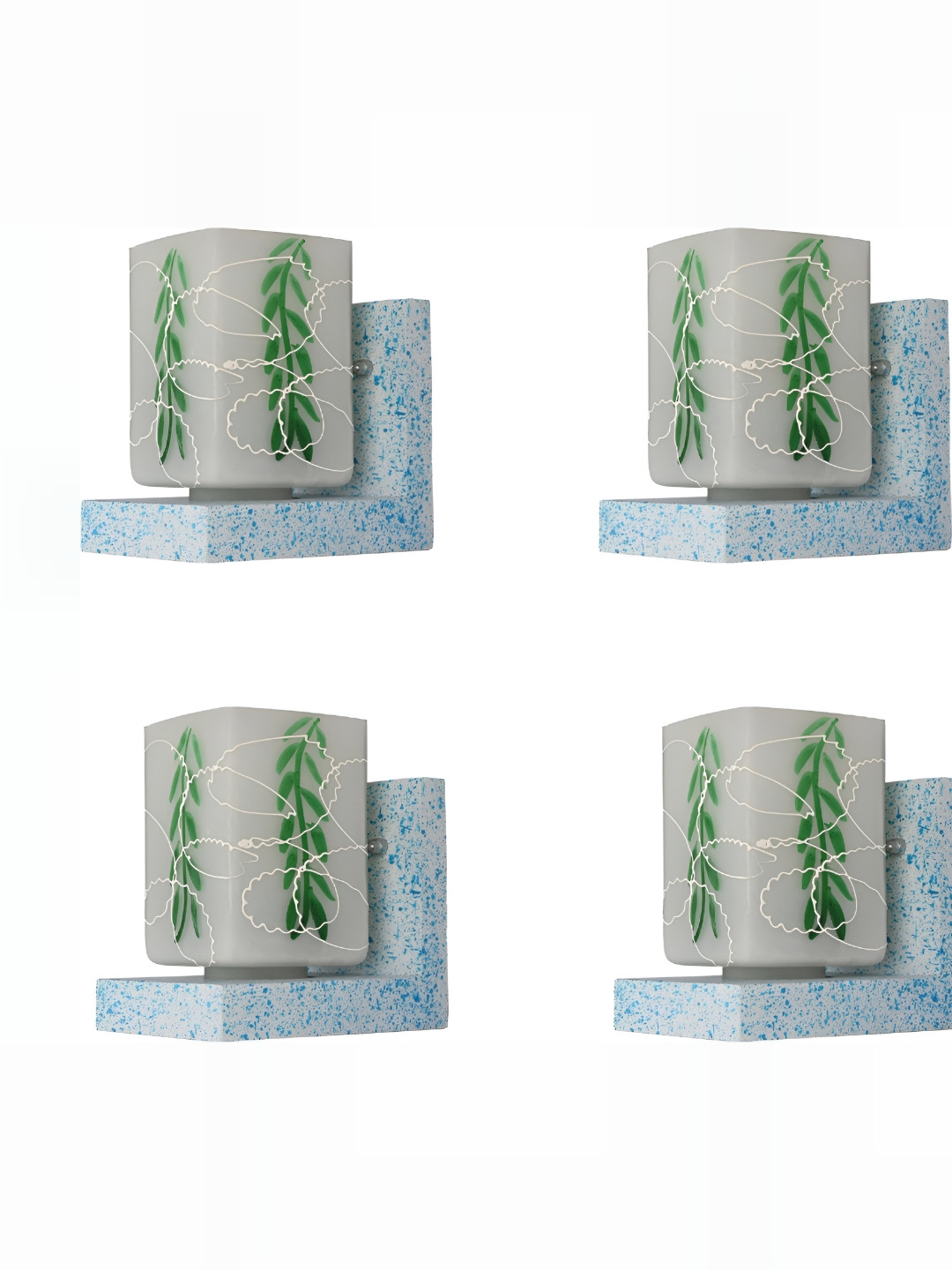 

1ST TIME Green & White 4 Pieces Printed Glass Rectangle Shaped Contemporary Wall Lamp