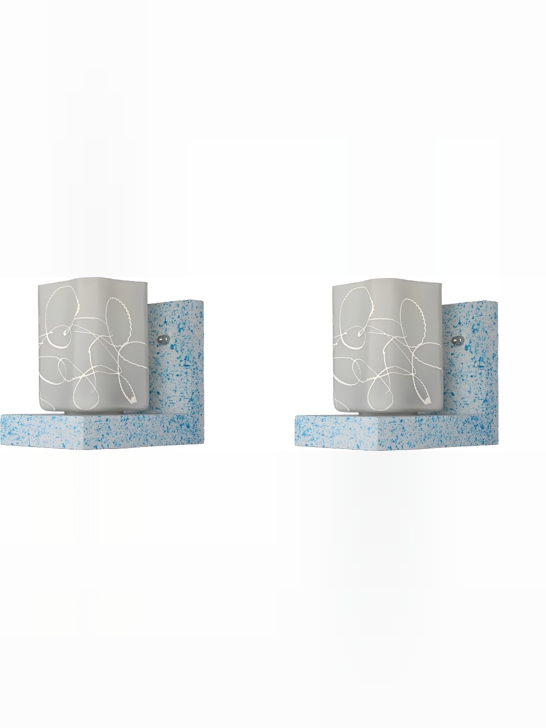 

1ST TIME White & Blue 2 Pcs Printed Contemporary Bell Shaped Glass Wall Lamp