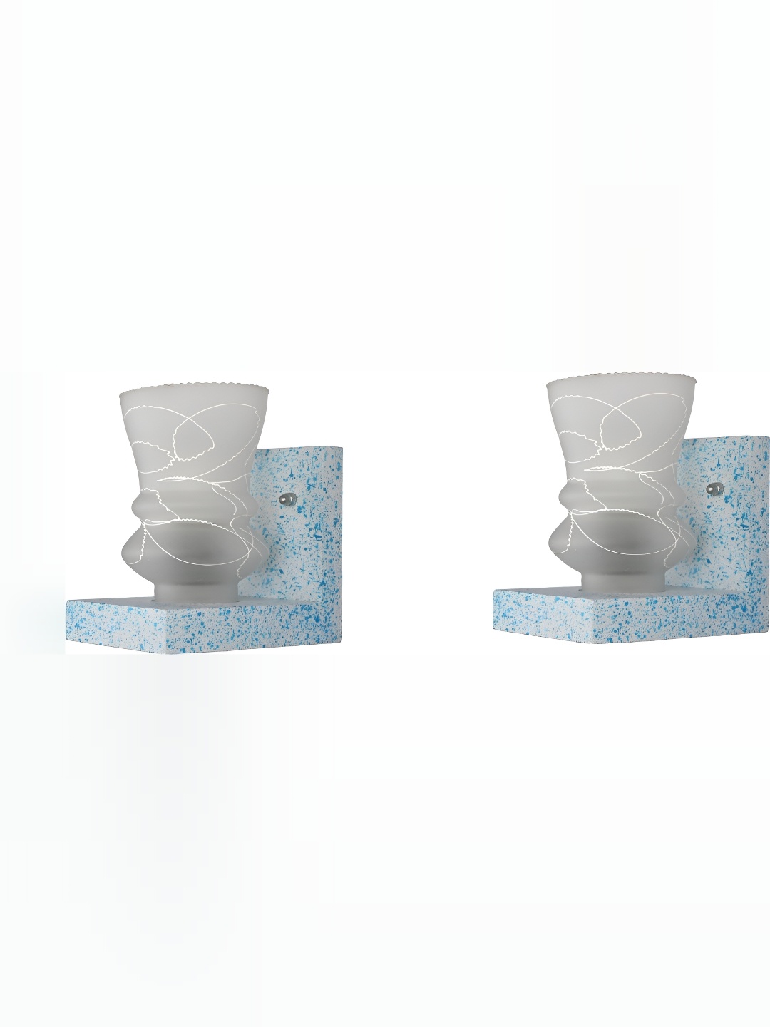 

1ST TIME White & Grey 2 Pieces Printed Glass Contemporary Abstract Shaped Wall Lamp
