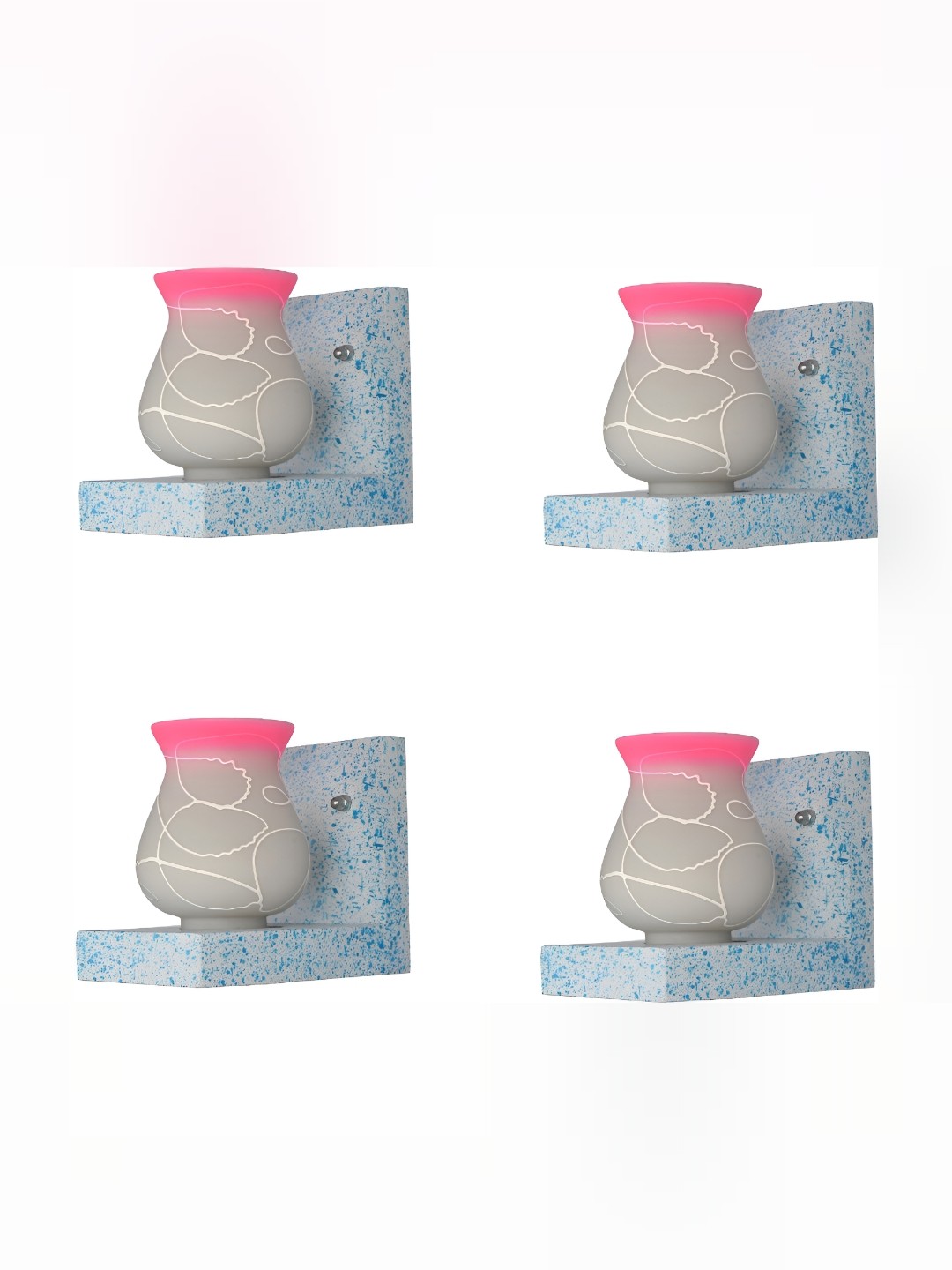

1ST TIME Pink & White 4 Pieces Printed Glass Bell Shaped Contemporary Wall Lamps