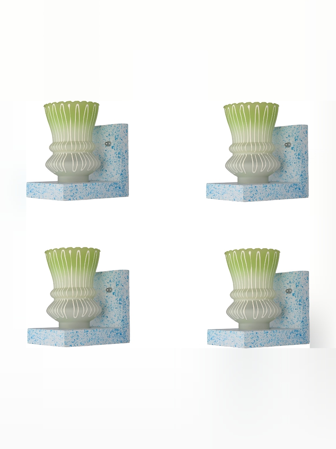 

1ST TIME Green & White 4 Pcs Printed Contemporary Abstract Shaped Glass Wall Lamp