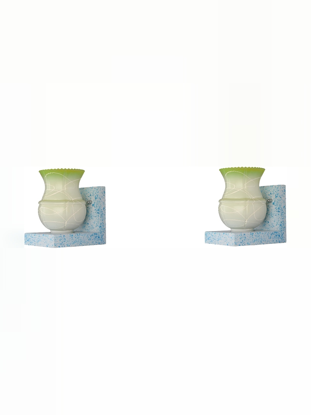 

1ST TIME Green & White 2 Pieces Textured Glass Traditional Abstract Shaped Wall Lamps