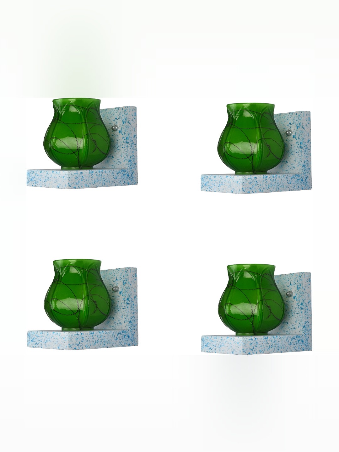 

1ST TIME Green & Black 4 Pieces Glass Printed Contemporary Bell Shaped Wall Lamps