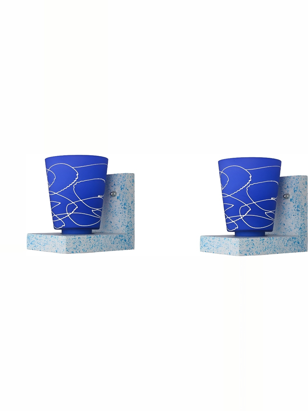 

1ST TIME Blue & White 2 Pieces Printed Glass Traditional Frustum Shaped Wall Lamps