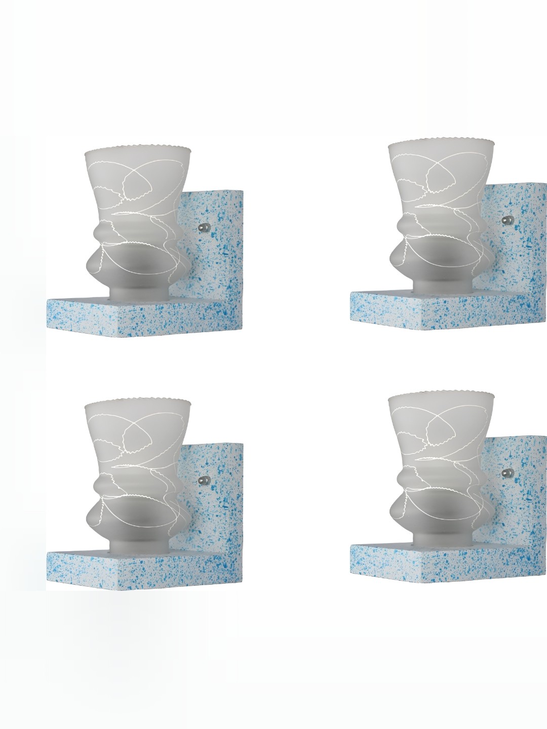 

1ST TIME White & Blue 4 Pieces Printed Glass Contemporary Wall Lamps