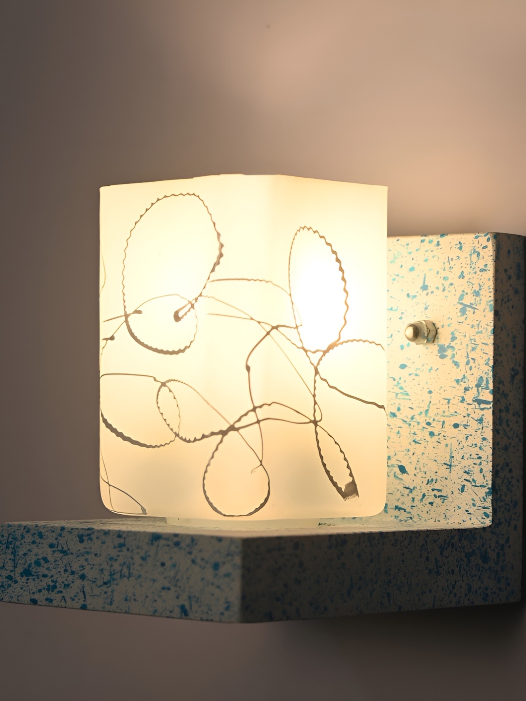 

1ST TIME White & Blue Glass Printed Glass Contemporary Square Shaped Wall Lamp