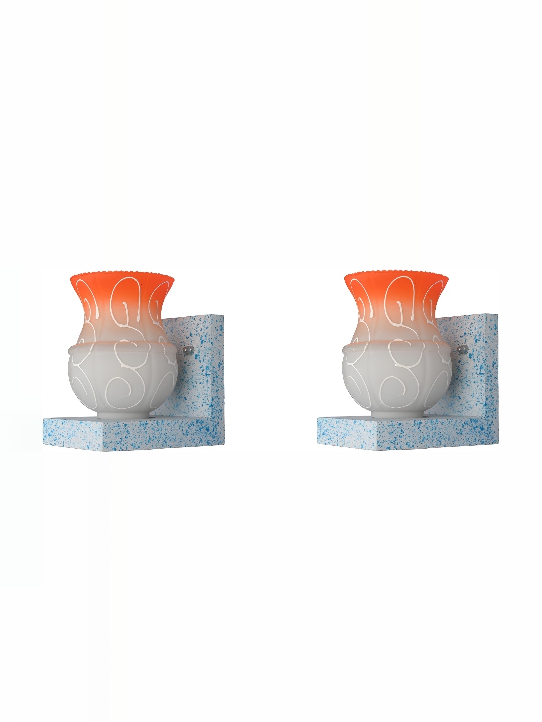 

1ST TIME Orange & White 2 Pcs Printed Contemporary Bell Shaped Glass Wall Lamp