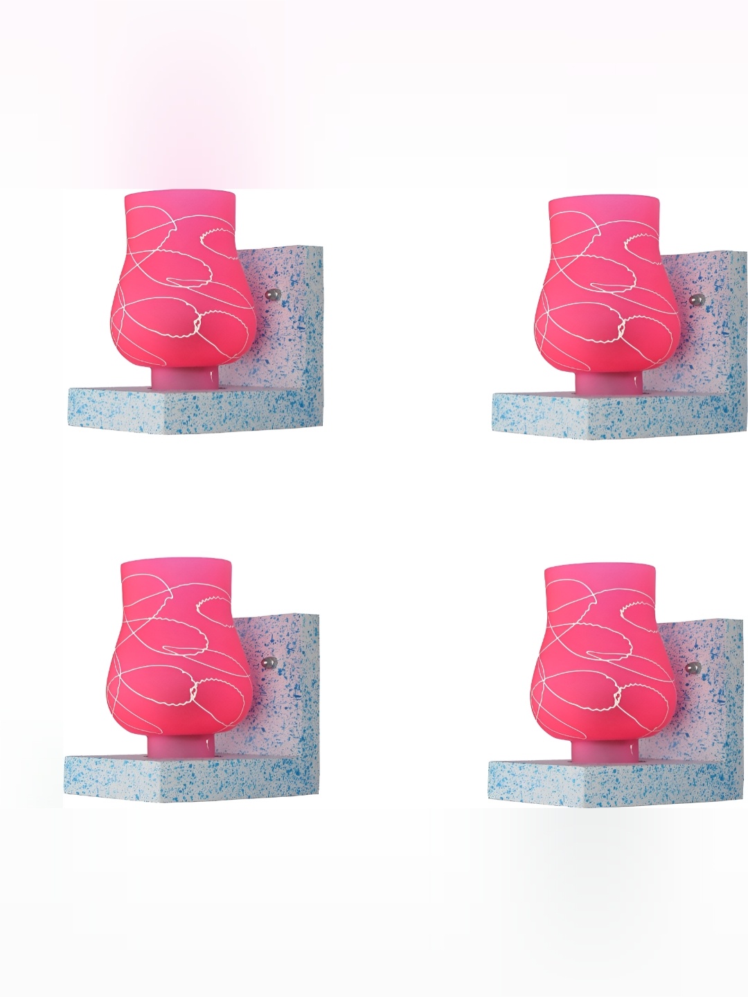 

1ST TIME Pink & White 4 Pieces Printed Glass Contemporary Wall Lamps