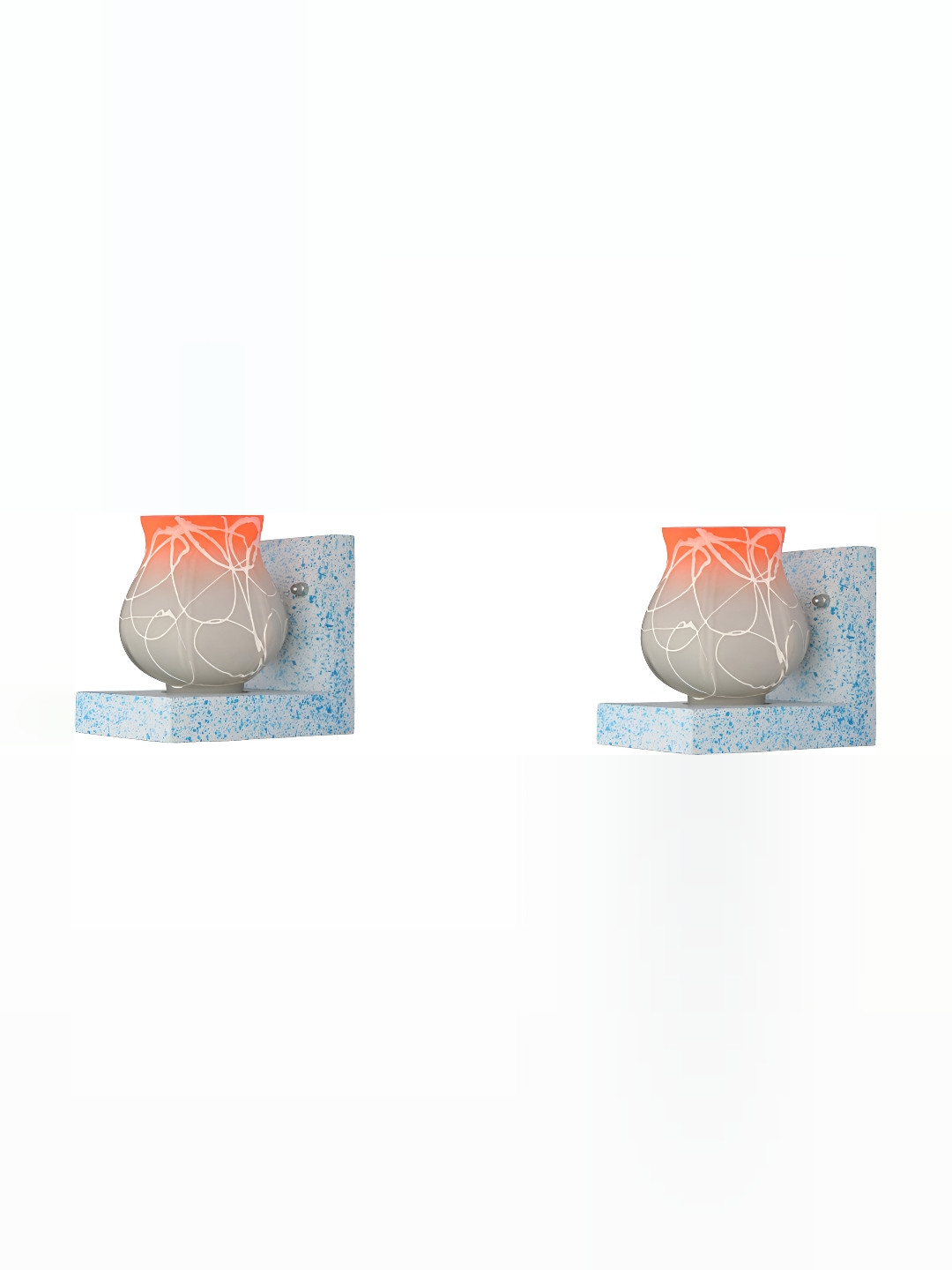 

1ST TIME Orange & White 2 Pieces Printed Glass Contemporary Wall Lamps