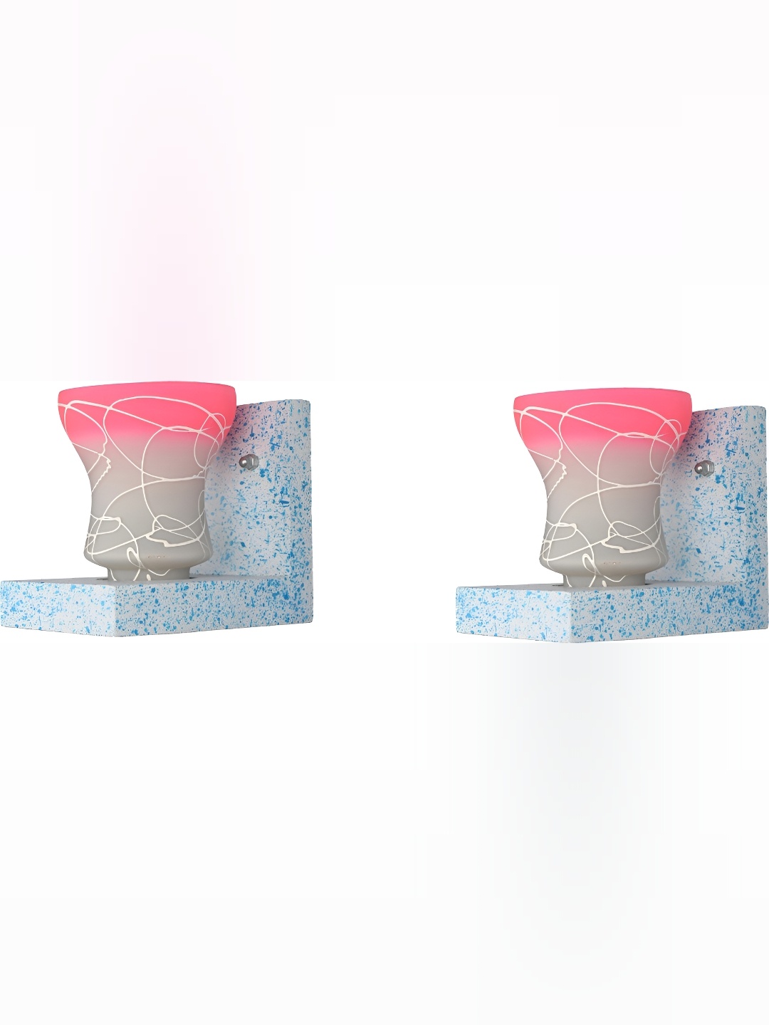 

1ST TIME Pink & White 2 Pieces Printed Glass Contemporary Wall Lamps
