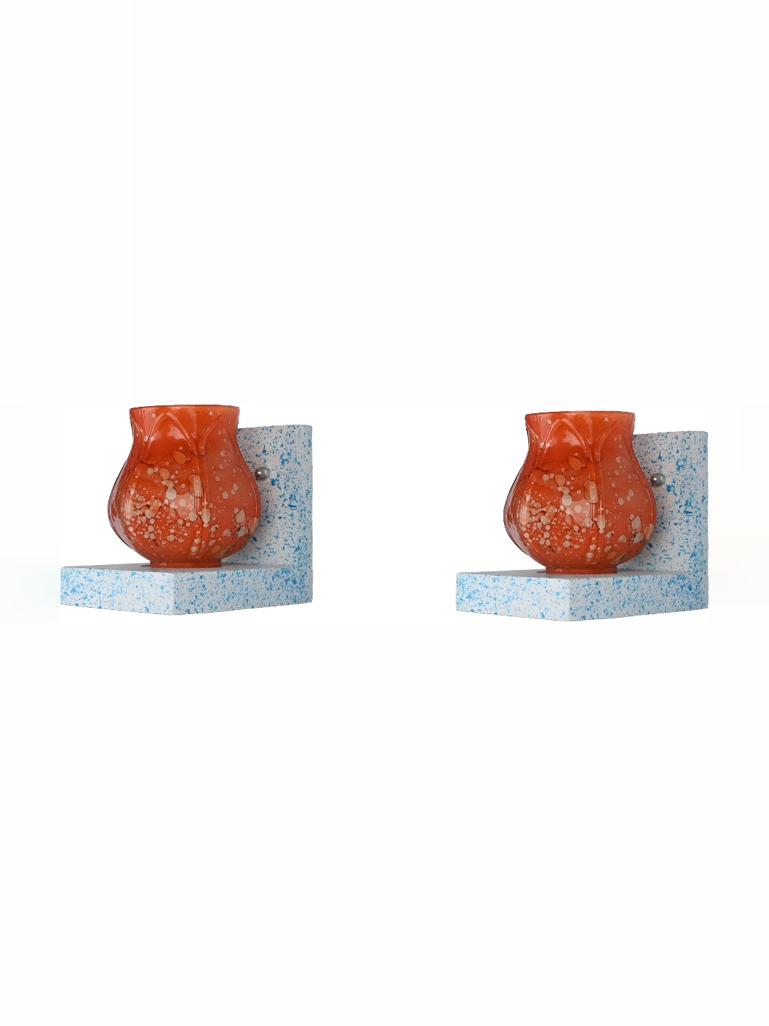 

1ST TIME Orange 2 Pieces Printed Glass Bell Shaped Contemporary Wall Lamps