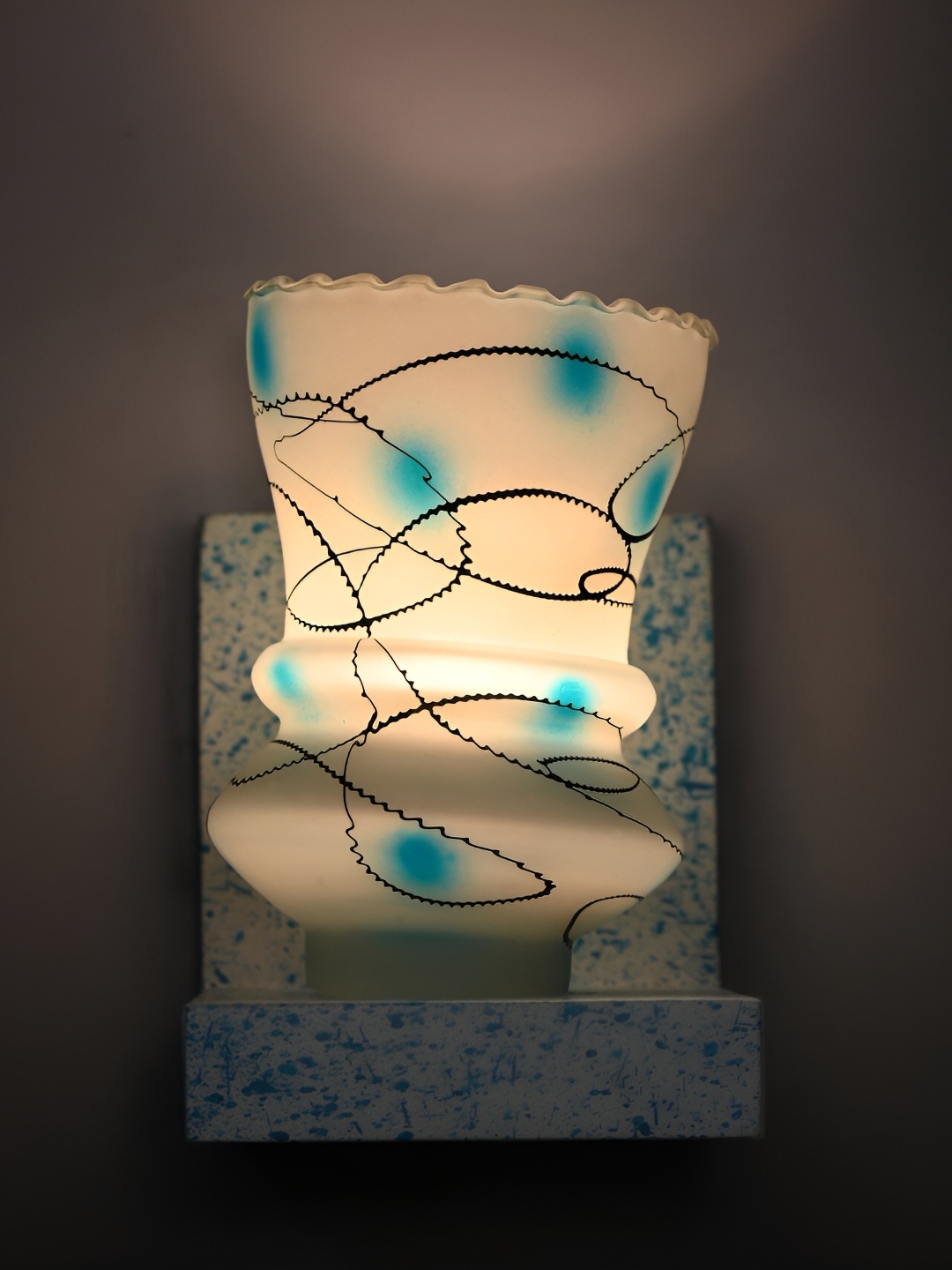 

1ST TIME Blue & White Printed Glass Contemporary Cylinder Shaped Wall Lamp