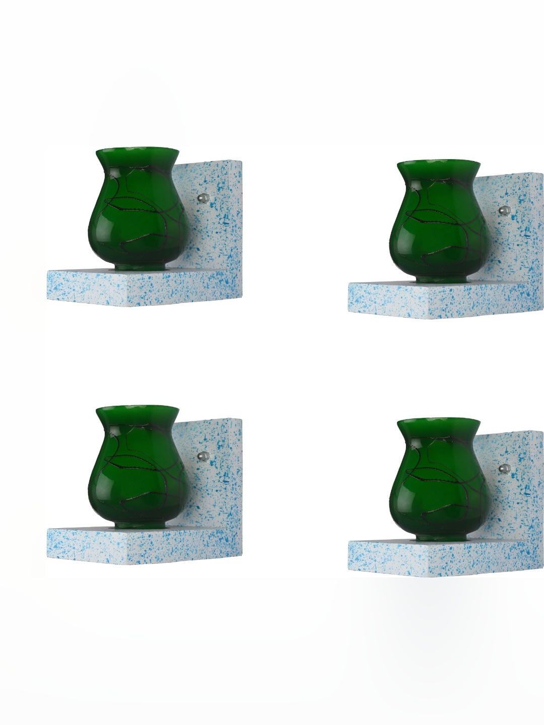 

1ST TIME Green & White 4 Pieces Printed Glass Contemporary Wall Lamps