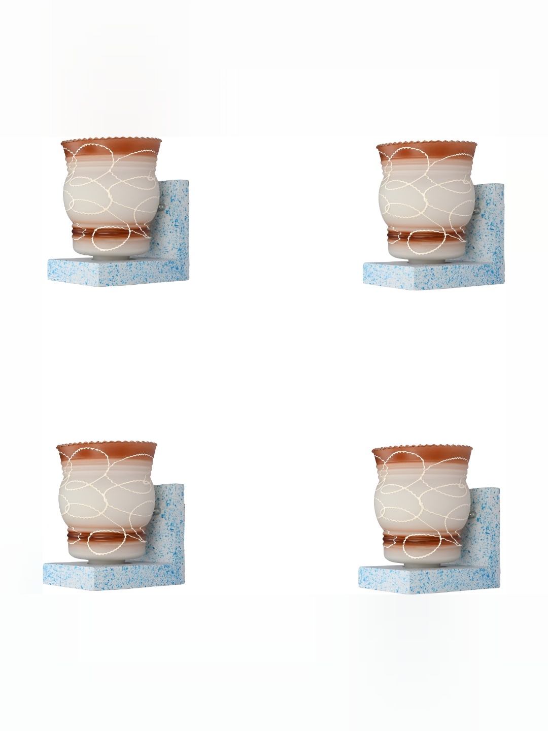 

1ST TIME Orange & White 4 Pieces Abstract Printed Glass Traditional Wall Lamps