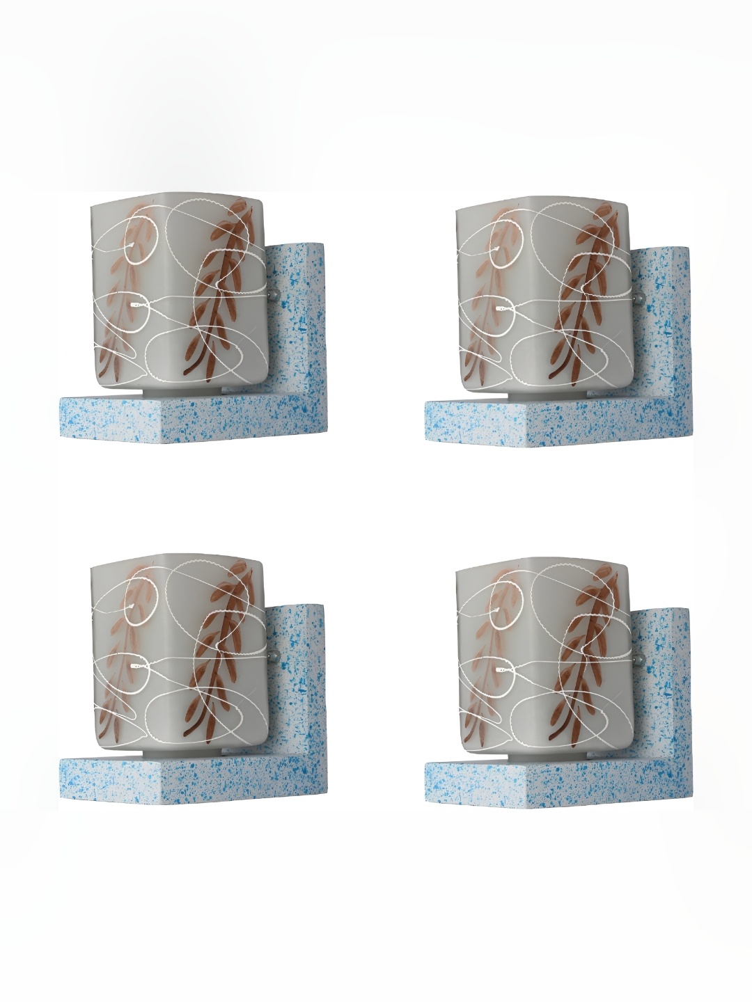 

1ST TIME Brown & Blue 4 Pieces Glass Printed Contemporary Rectangle Shaped Wall Lamps